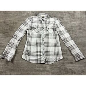 Como Vintage Top Womens XL Gray Plaid Long Sleeve Button Up Western Casual